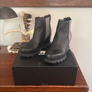 Sorel Black Waterproof Leather Ankle Boots